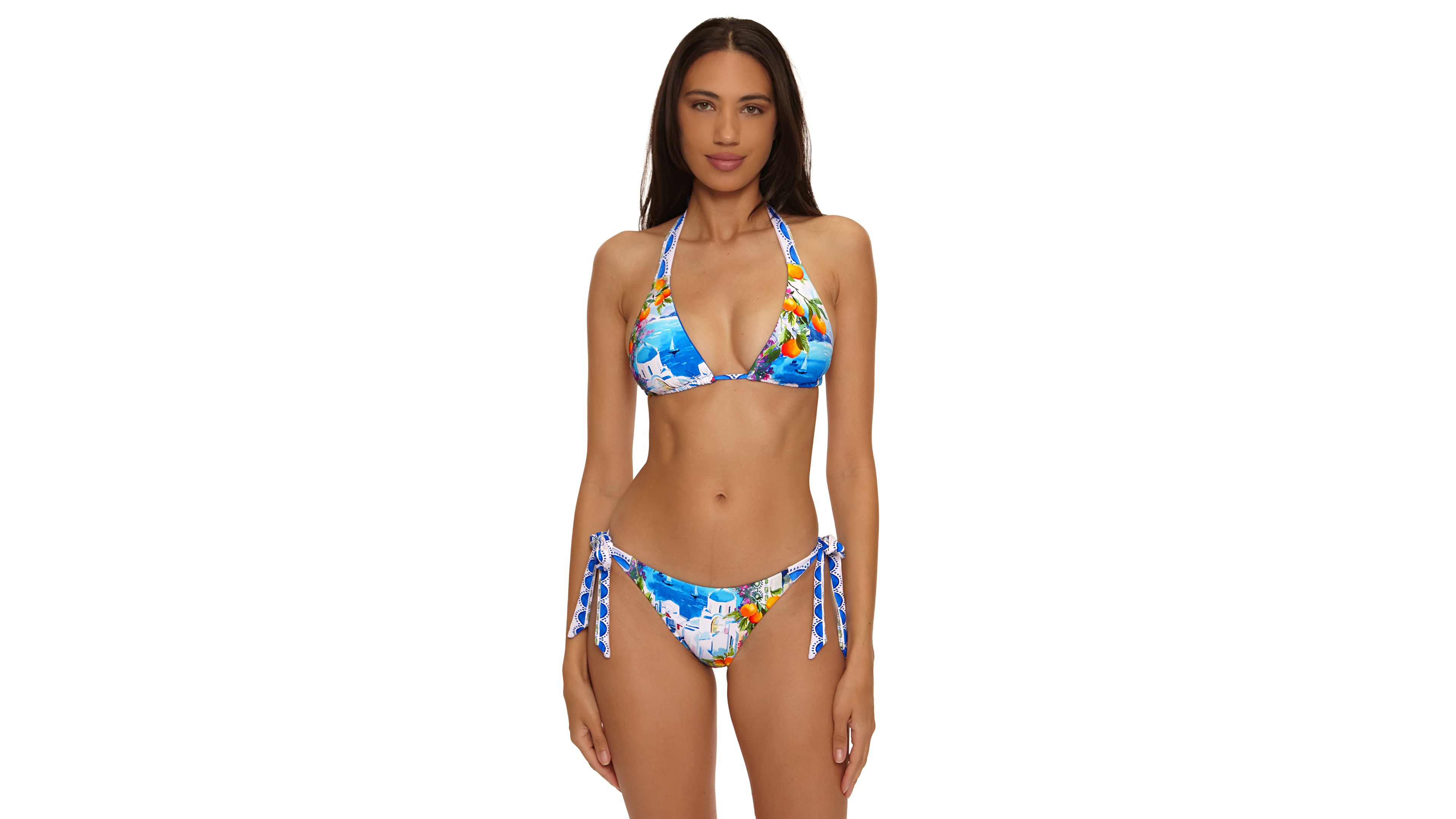 Becca Womens Mykonos Cheryl Reversible Triangle Bikini Top Tie Bottoms