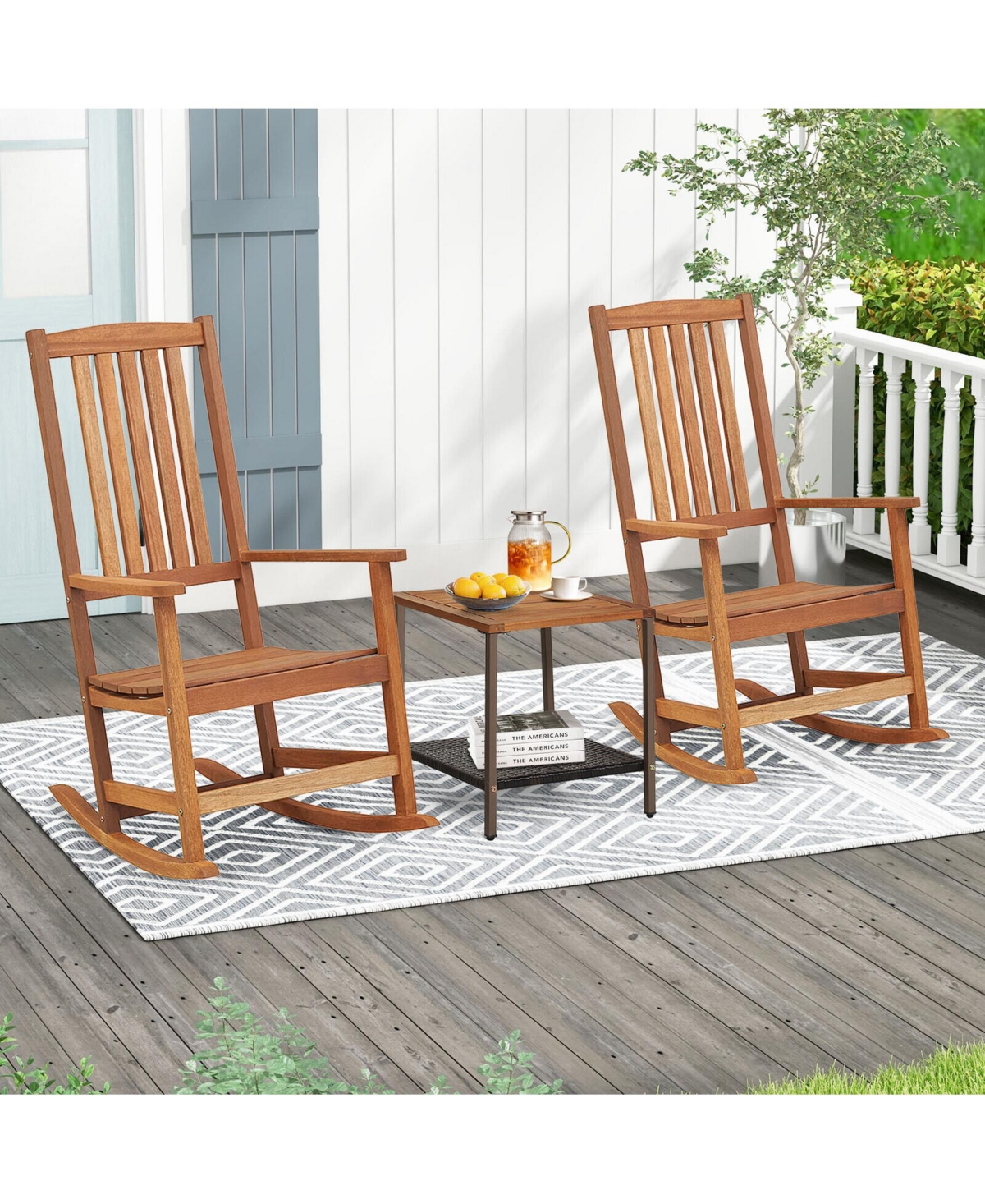 Gymax 2piece Rocking Chair High-Back Outdoor Rocker with Smooth Rocking Base for Backyard