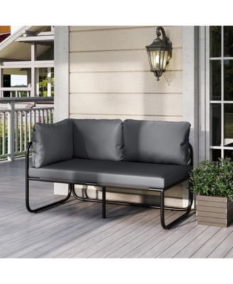 Patio Loveseat with  Removable Pillows and Seat Cushion Side Armrest Metal Frame