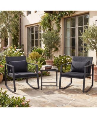3-Piece Outdoor Rocking Bistro Set Patio Rocking Chairs and Coffee Table Set