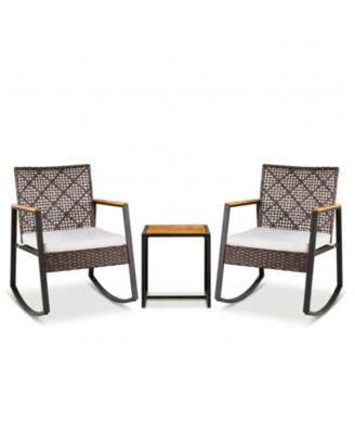 3 Piece Outdoor Rocking Chair Set with Coffee Table Water-Resistant Cushions for Porch