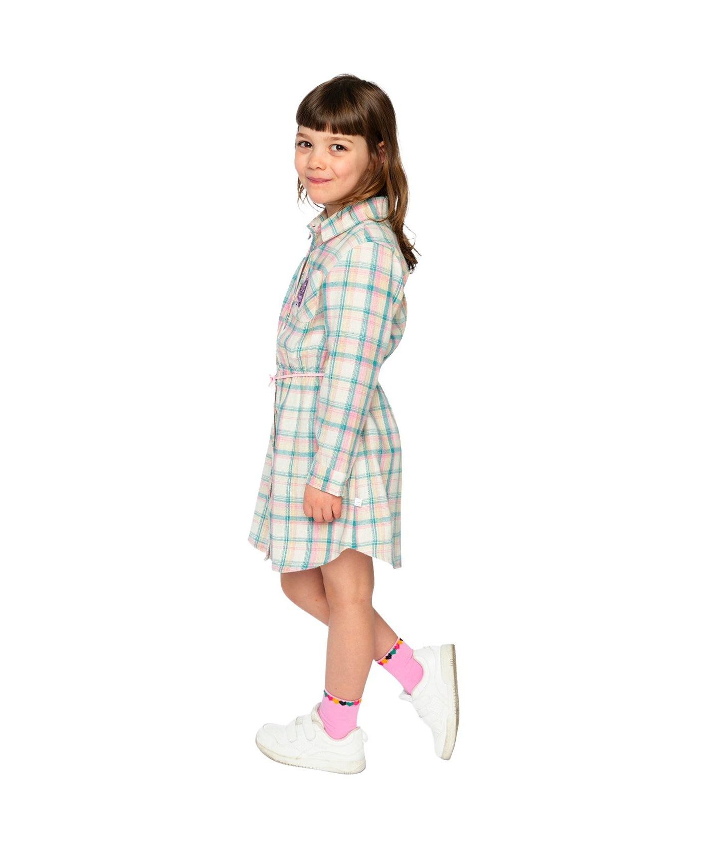 Платье Deux par Deux Shirt Dress with Belt для девочек, цвет: Зелёный / Розовый — фото 4