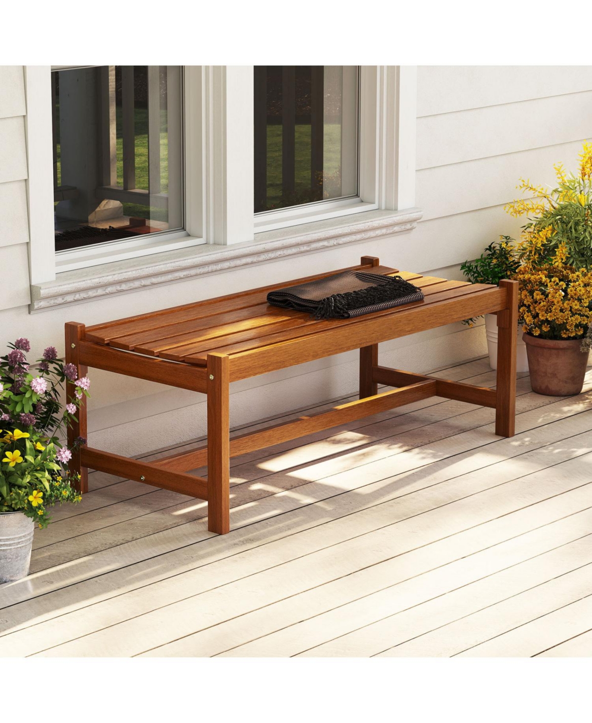 Slickblue Solid Hardwood Outdoor Bench with Protective Teak Oil Finish