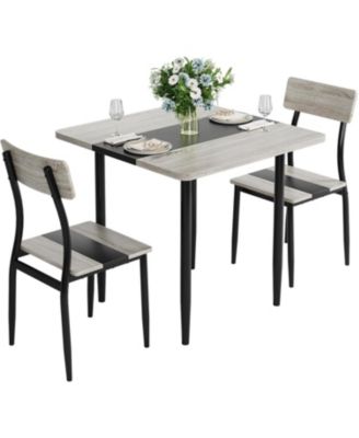 Dining Table Set, Metal Frame and MDF Board, Two-Tone Splicing Design
