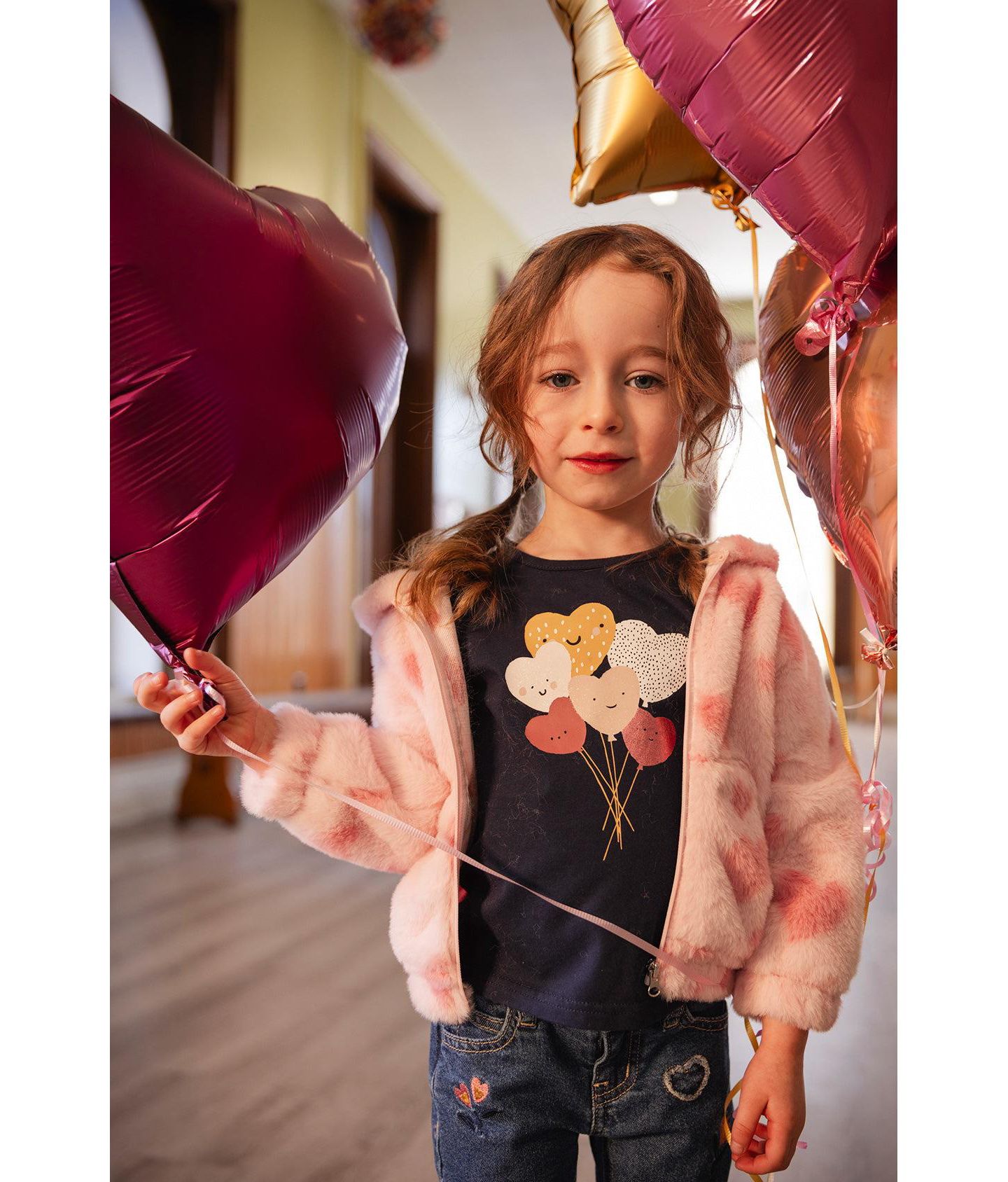 Куртка Deux par Deux Hooded Full Zip Faux Fur Jacket Printed with Hearts для девочек-малышей, цвет: Розовый — фото 9