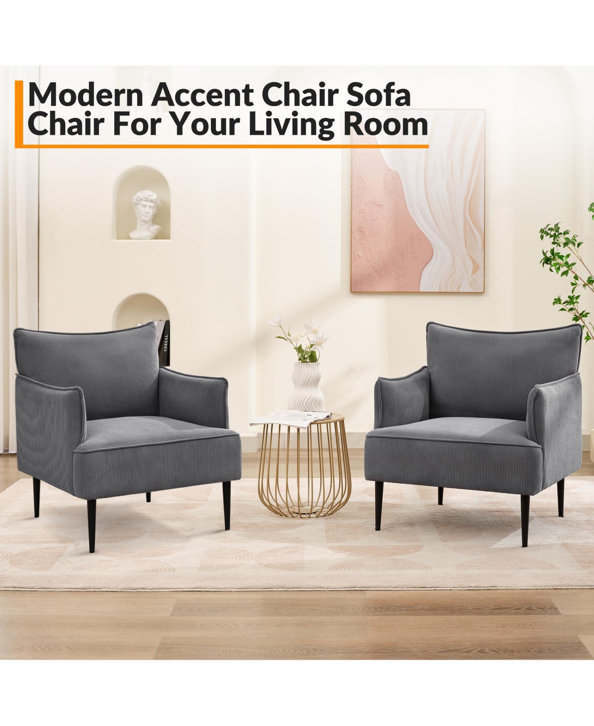homfan Single Armchair with Removable Cushions, Wood Frame and Metal Legs, 300 Lbs Capacity, for Living Room and Bedroom