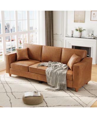 85 Inches 3-Seater Sofa with 2 Throw Pillows, Faux Leather Couch, Back Cushion, Support Feet for Living Room