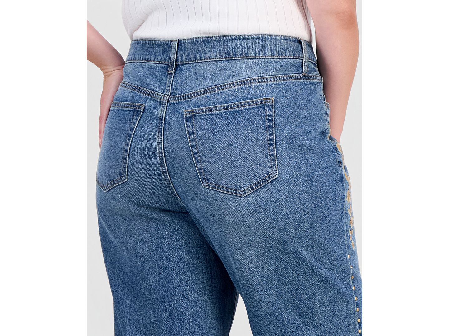 Женские джинсы And Now This Plus Size High-Rise Embroidered Straight-Leg, цвет: Cord Trim — фото 5