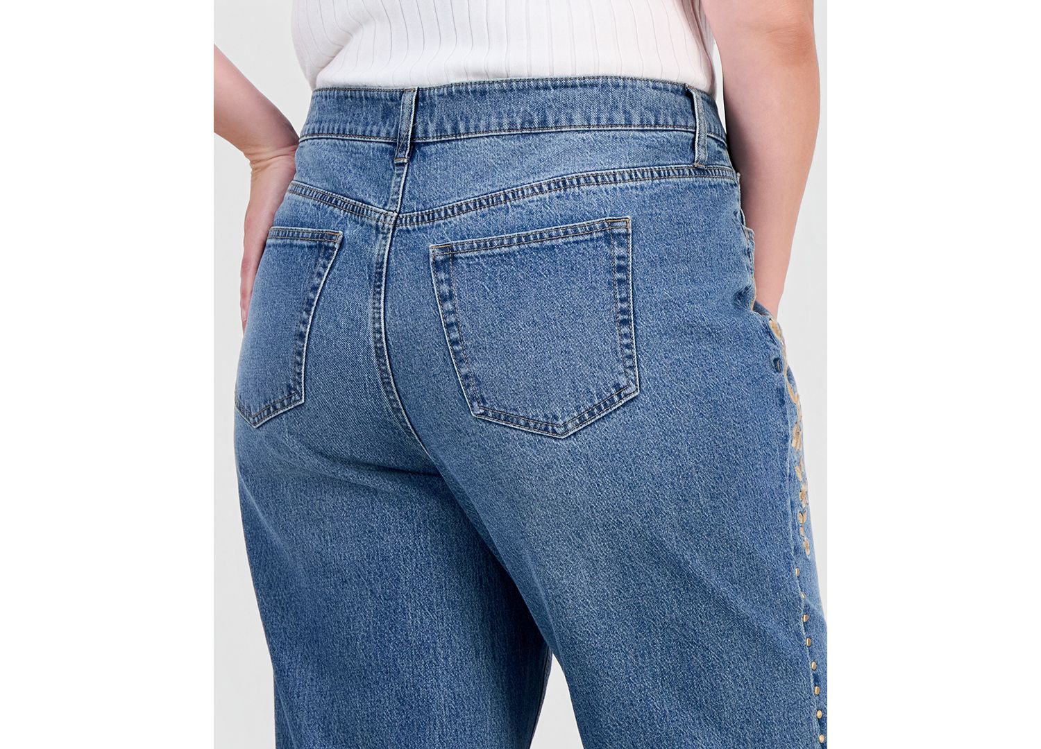 Trendy Plus Size Embroidered Studded Jeans