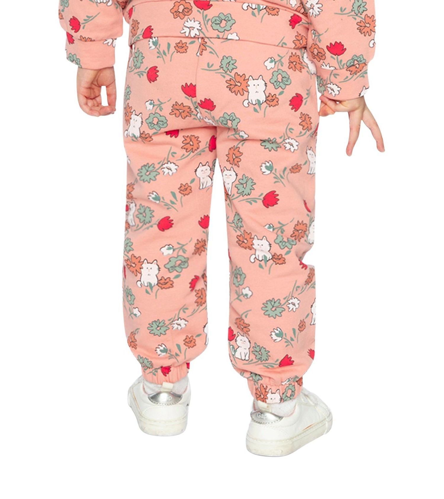 Baby Girls French Terry Sweatpants Pink Cat Print