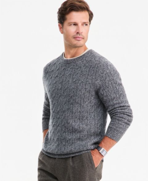 Мужской свитер Club Room Premium Cashmere Cable-Knit Crewneck, цвет: Тёмный угольный
