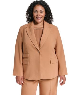 Plus Size One-Button Woven Blazer