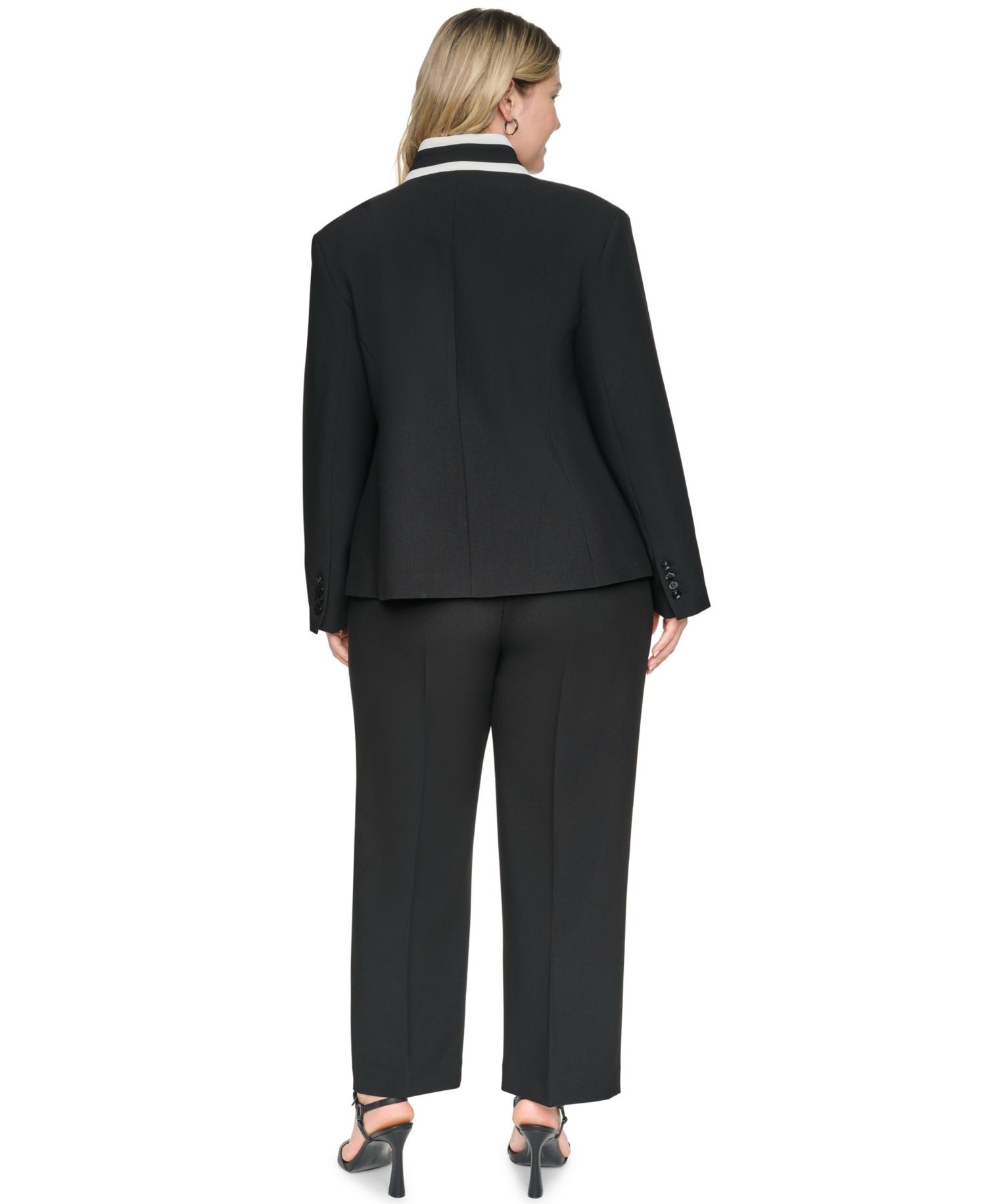 Plus Size One-Button Reverse Lapel Banded Blazer