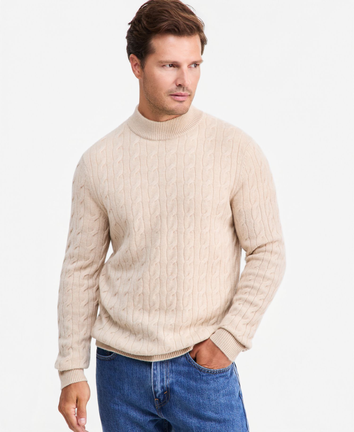 Men's Premium Cashmere Cable-Knit Turtleneck Sweater, Macy's Exclusive