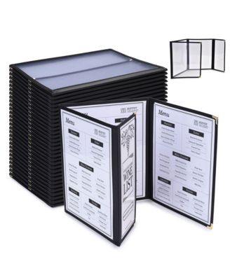 30 Pcs Restaurant Menu Covers Trifold for 8.5x11" 3 Page 6 View and 4.25x11" Half Page for Wine List Drink cafe Bar