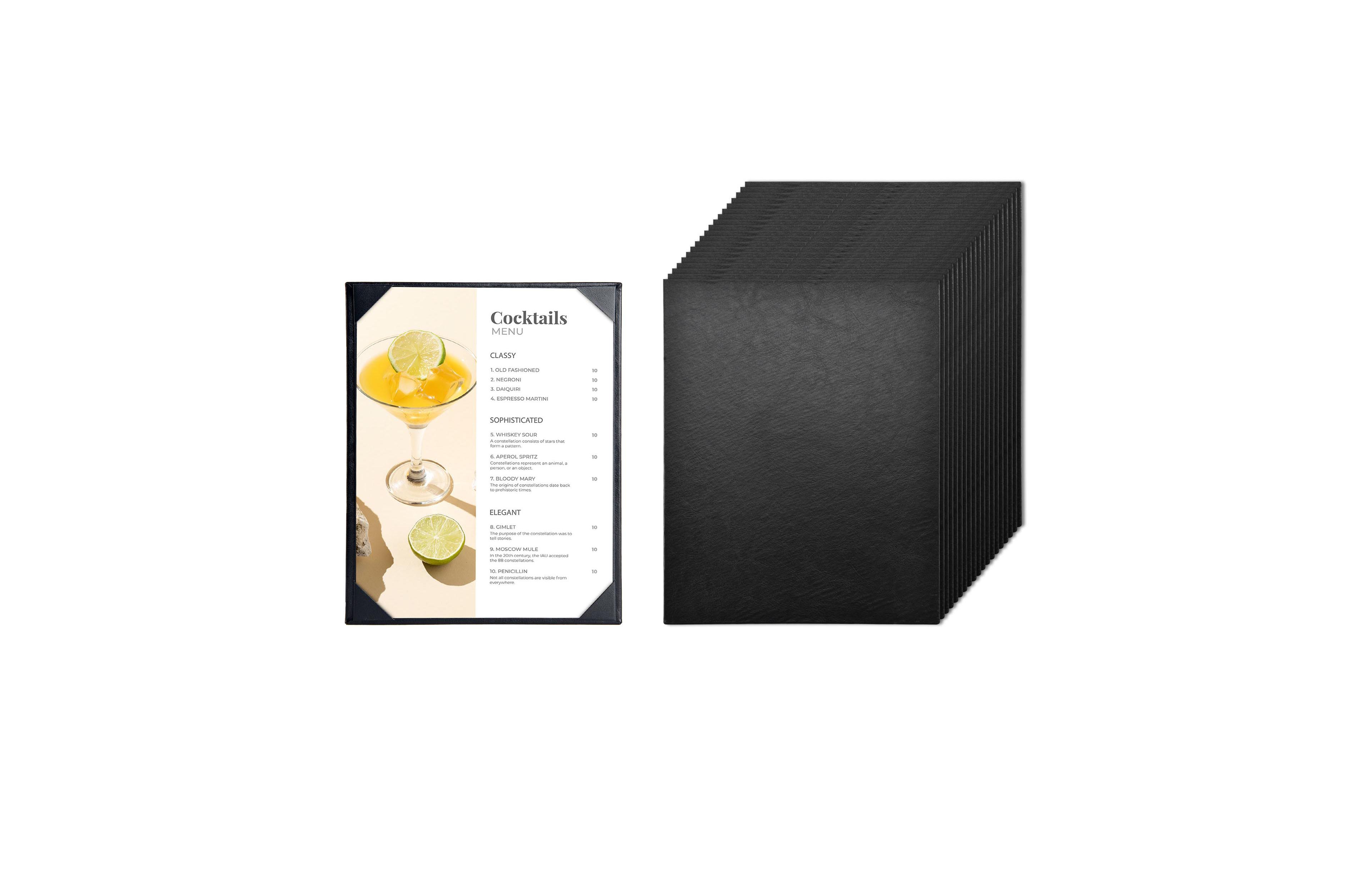 Yescom 20 Pack 8.5"x11" Pu Leather Restaurant Menu Covers Single Page with Angled Corners for Wine List Bar