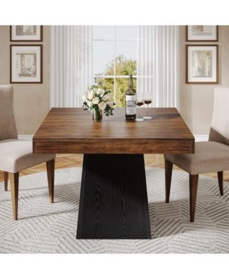 Square Dining Table for 4, Kitchen Table Small Dinner Table with Sturdy Pedestal Base, Farmhouse Dining Room Table