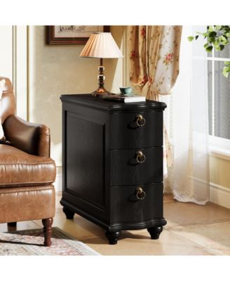 Wood Fully Assembled End Table, 3-Drawers Narrow Slim Side Table, No Assembly Required, Nightstand