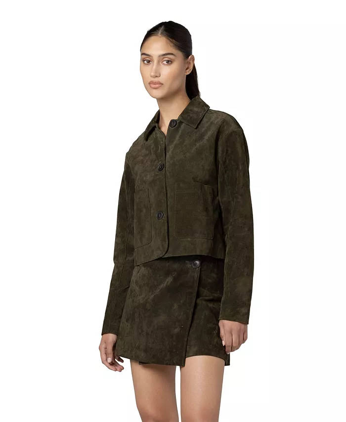 Women's Collared Suede Jacket - thumbnail 3
