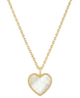 Mother Of Pearl Heart Pendant Necklace in 14k Gold Over Sterling Silver