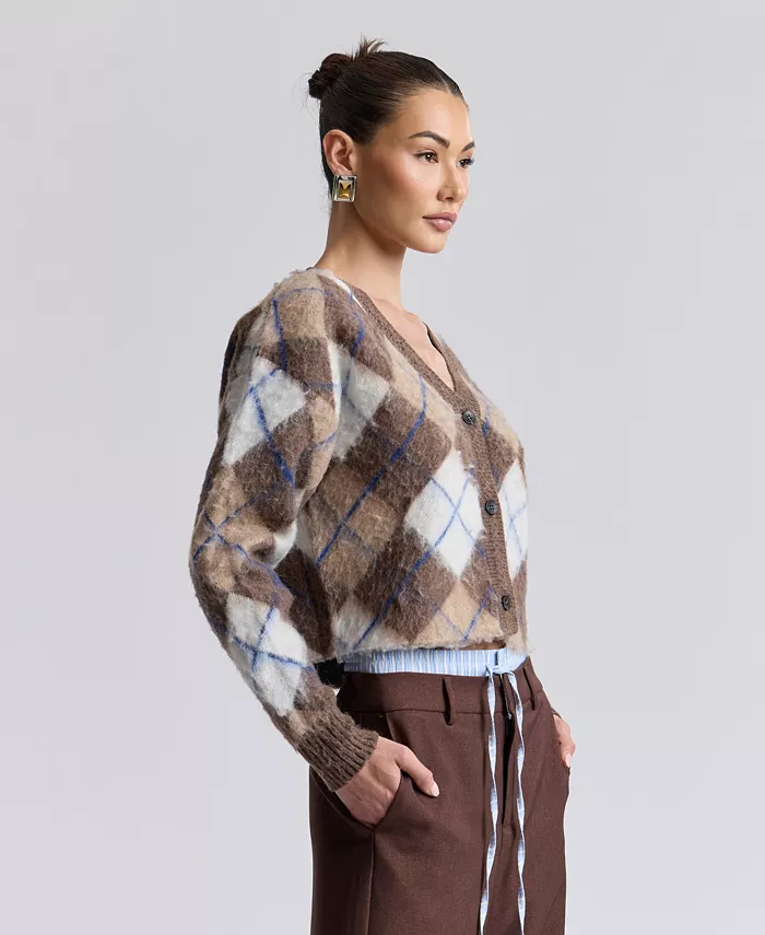 Women's Argyle Jacquard Cardigan - thumbnail 3