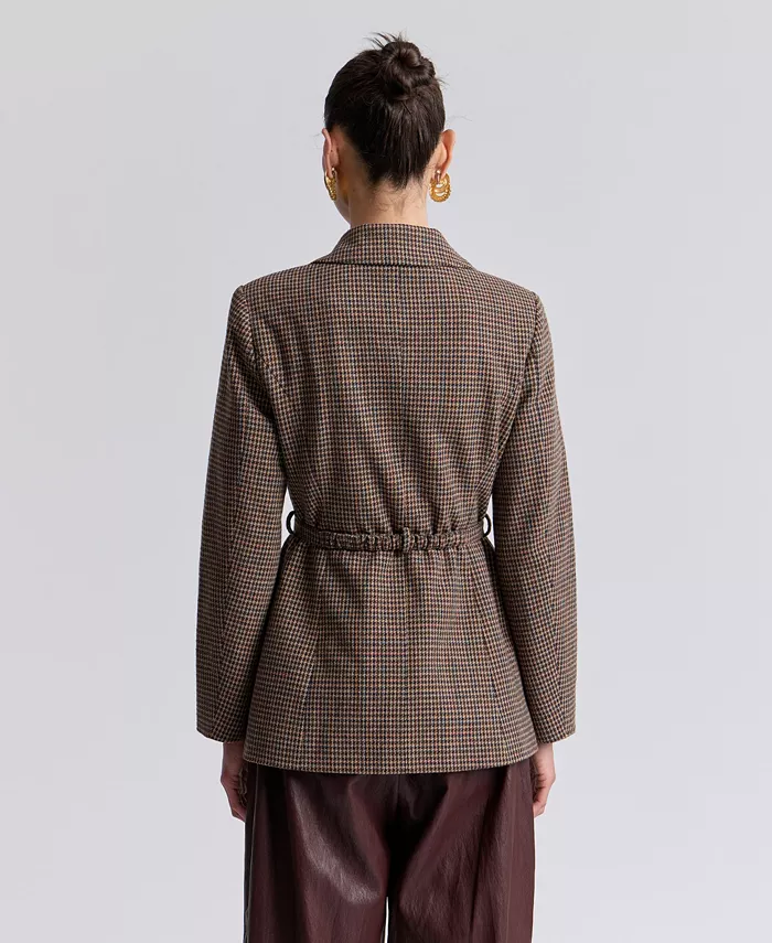 Women's Notch Lapel Collar Belted Blazer - thumbnail 5