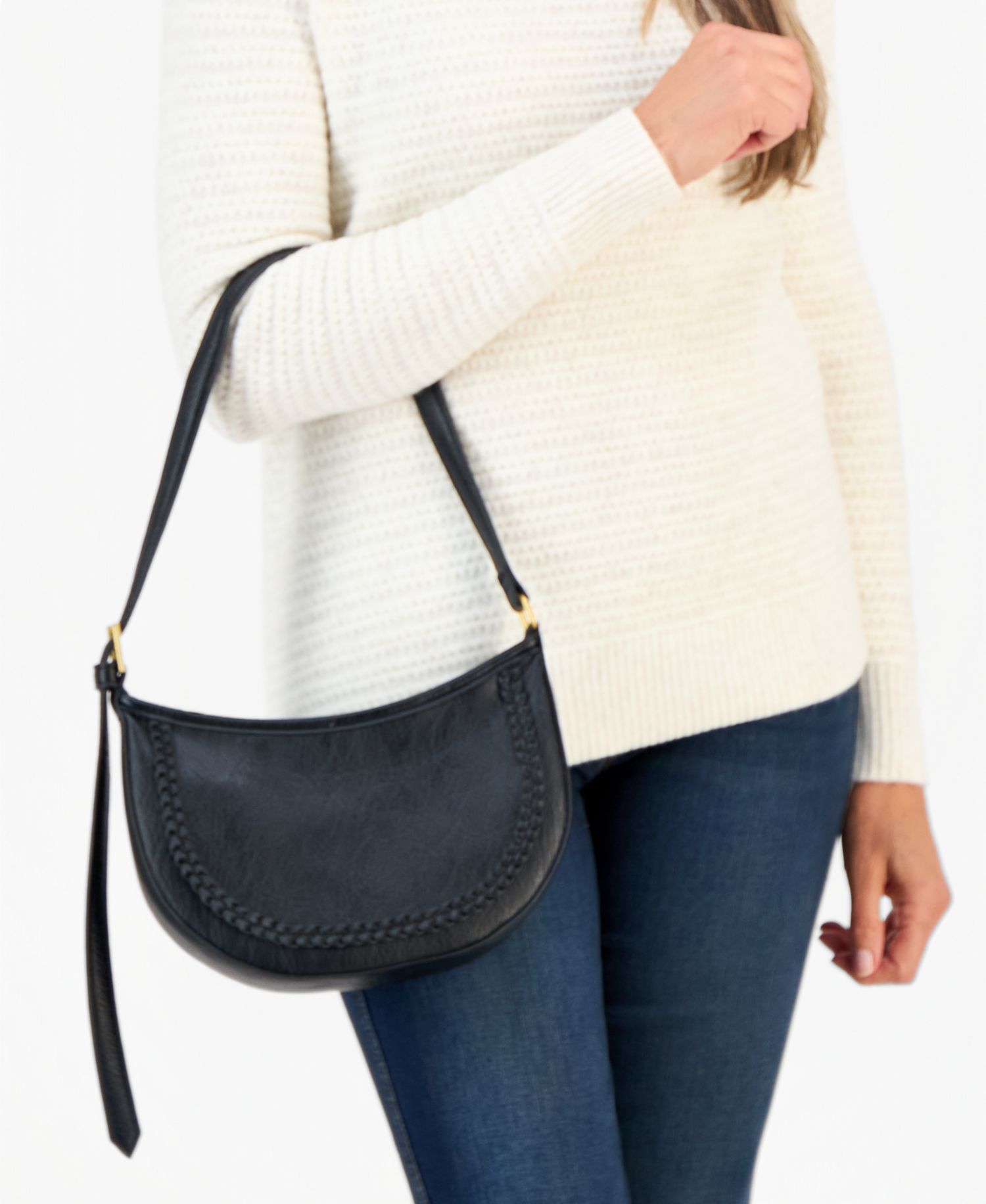 Braided-Edge Small Crescent Bag