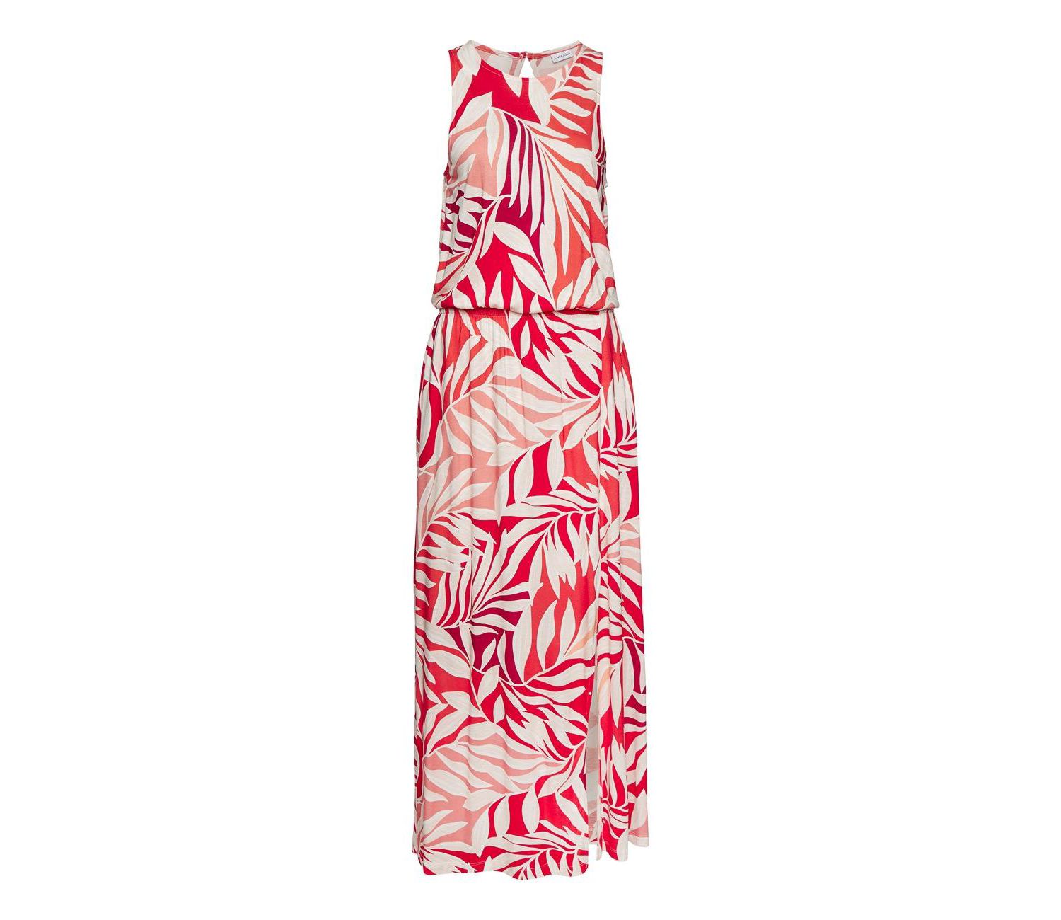 Women's Viscose Tropical Print Side Slit Column Elastic-Waist Maxi Dress