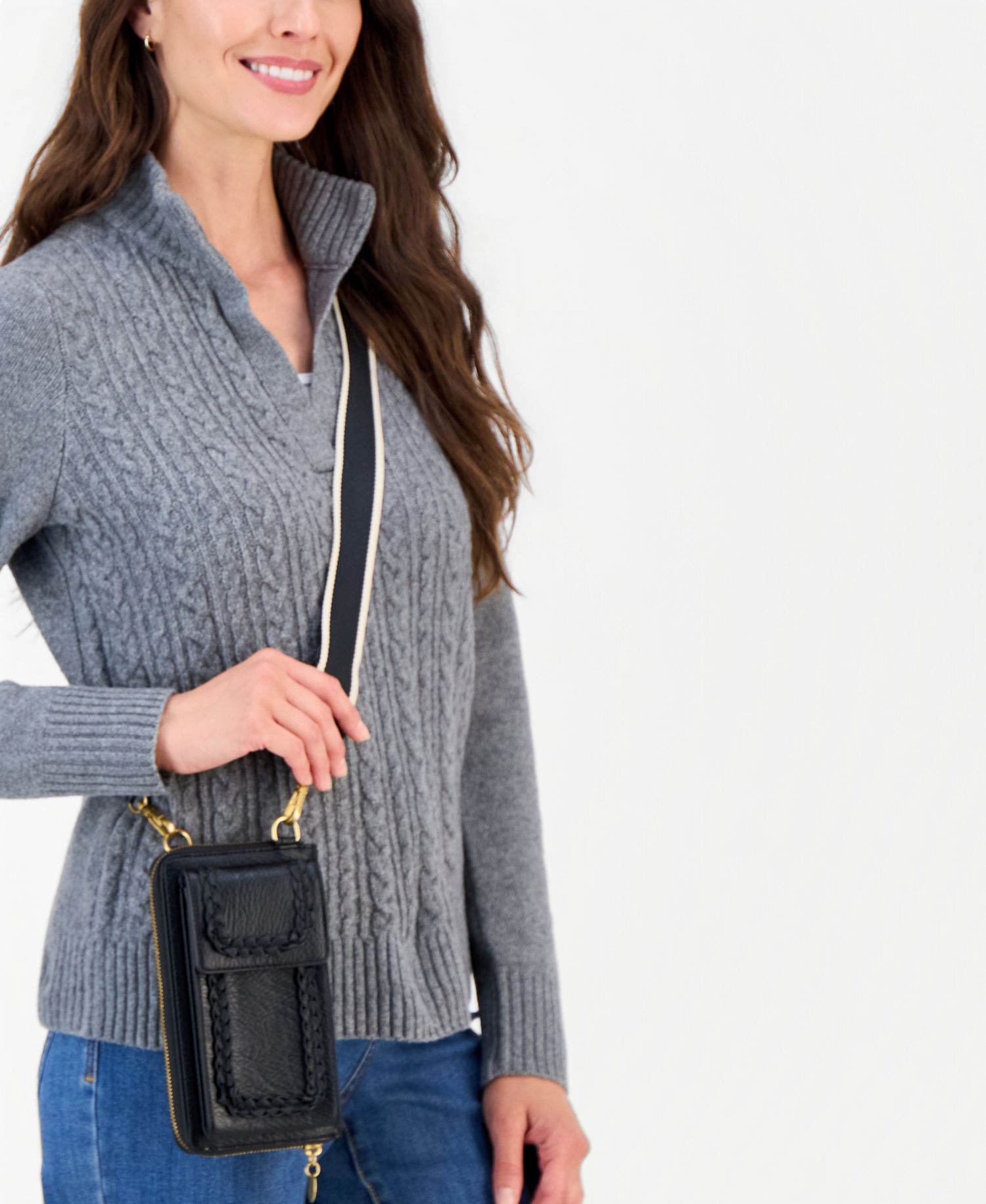 Braided-Edge Phone Crossbody Bag