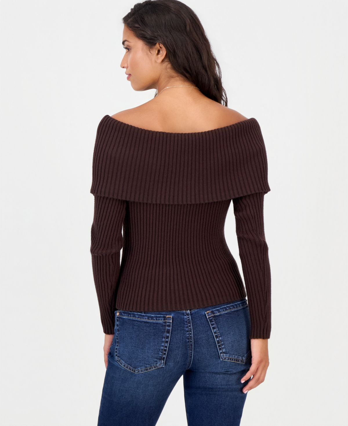 Madden Girl Juniors' Marilyn Striped Off-the-Shoulder Ribbed Pullover