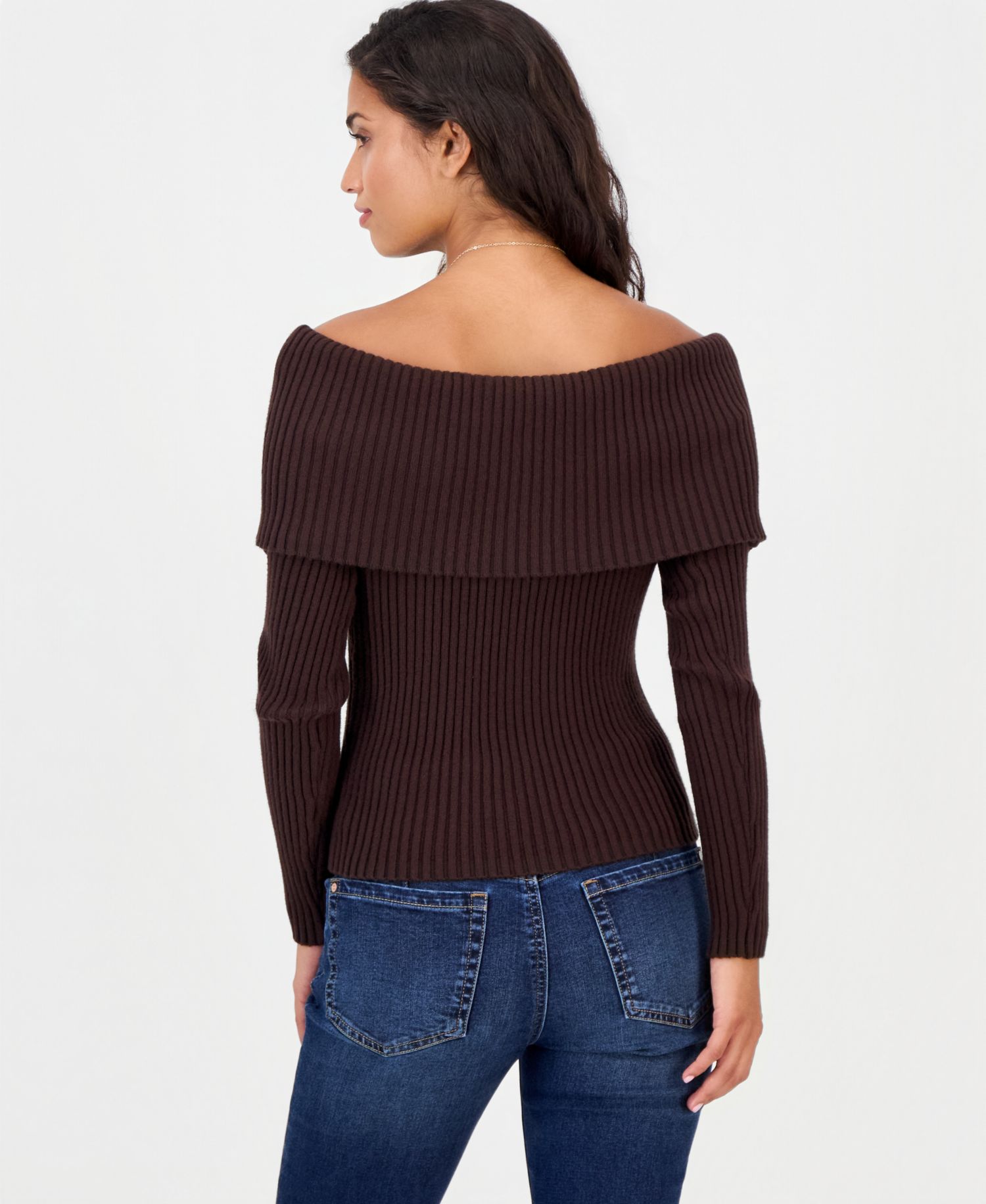 Juniors' Marilyn Striped Off-the-Shoulder Ribbed Pullover
