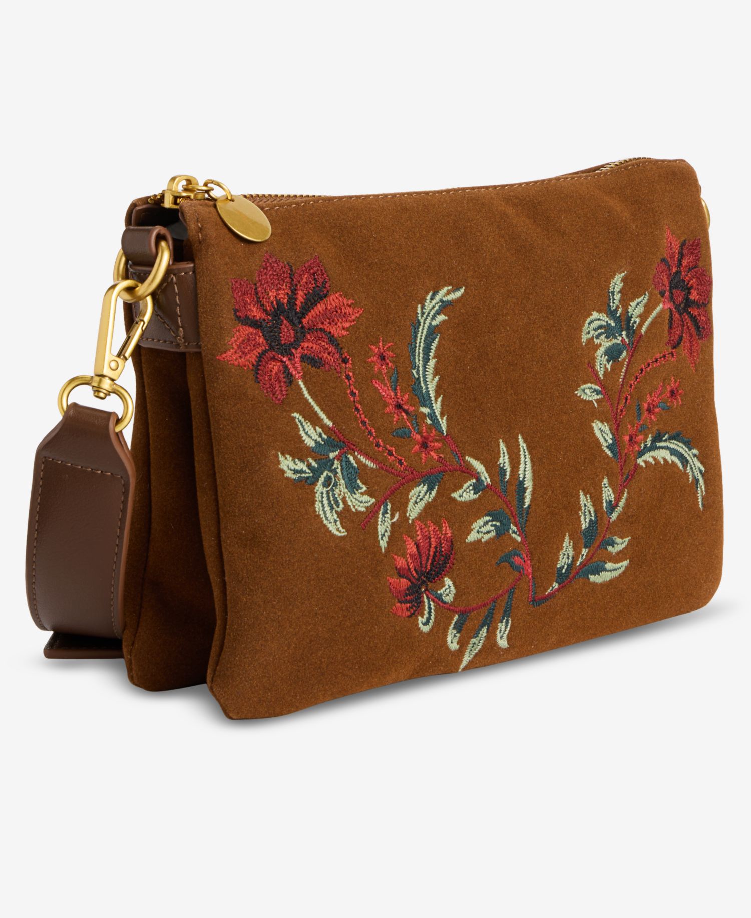 Floral Embroidered Double-Compartment Crossbody Bag
