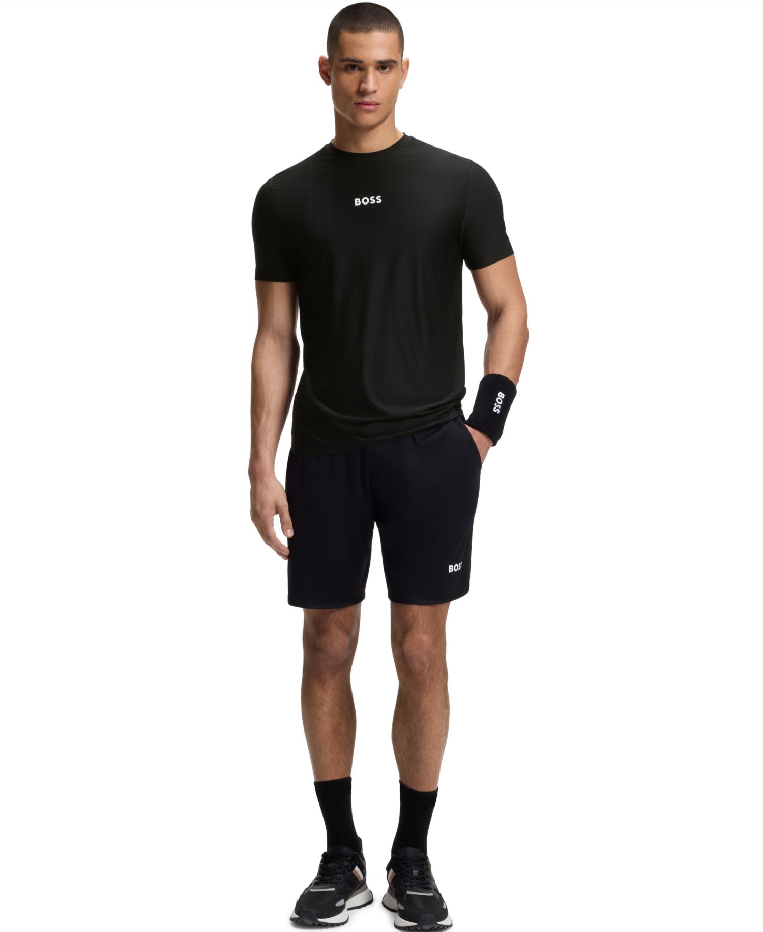 Men's Active Jacquard-Stripe Logo Slim-Fit T-Shirt