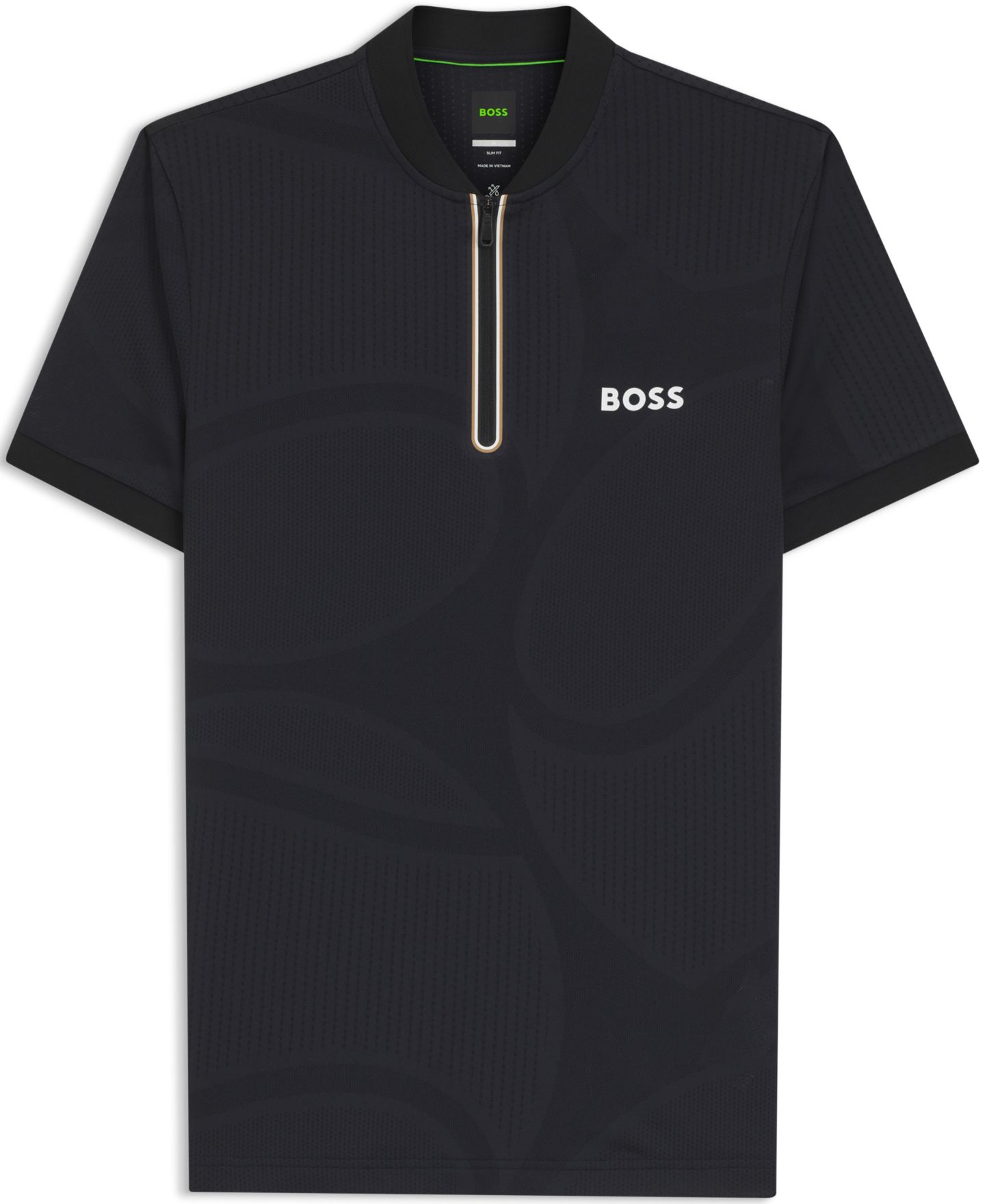 Мужское поло Hugo Boss Moisture Management Zip-Neck Slim-Fit Polo Shirt, цвет: Чёрный — фото 2