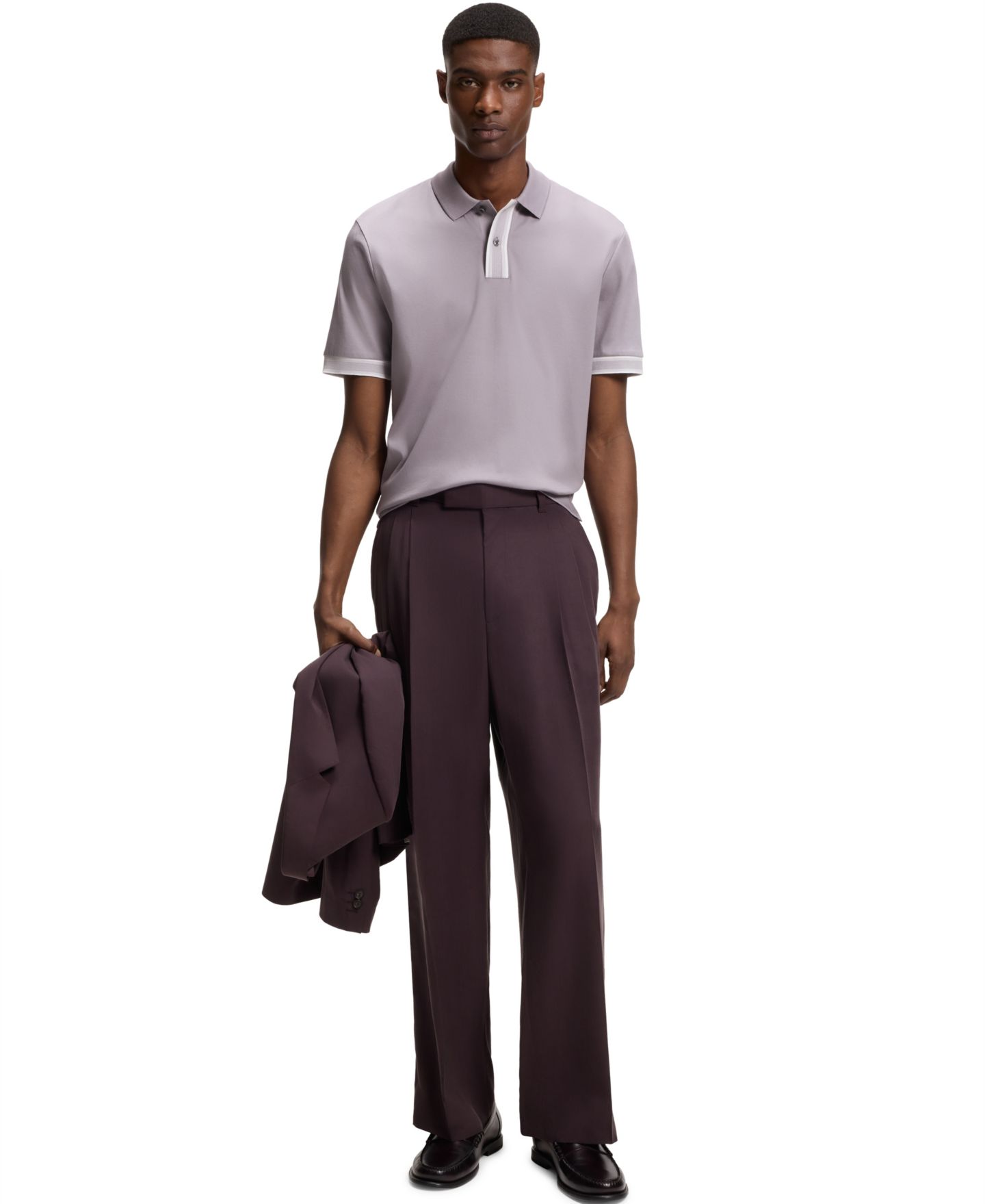 Мужское поло Hugo Boss Mercerized-Cotton Regular-Fit Polo Shirt, цвет: Фиолетовый — фото 4