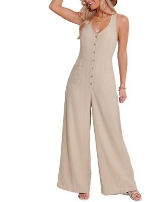 Women's Sleeveless Button-Front Blend Jumpsuit