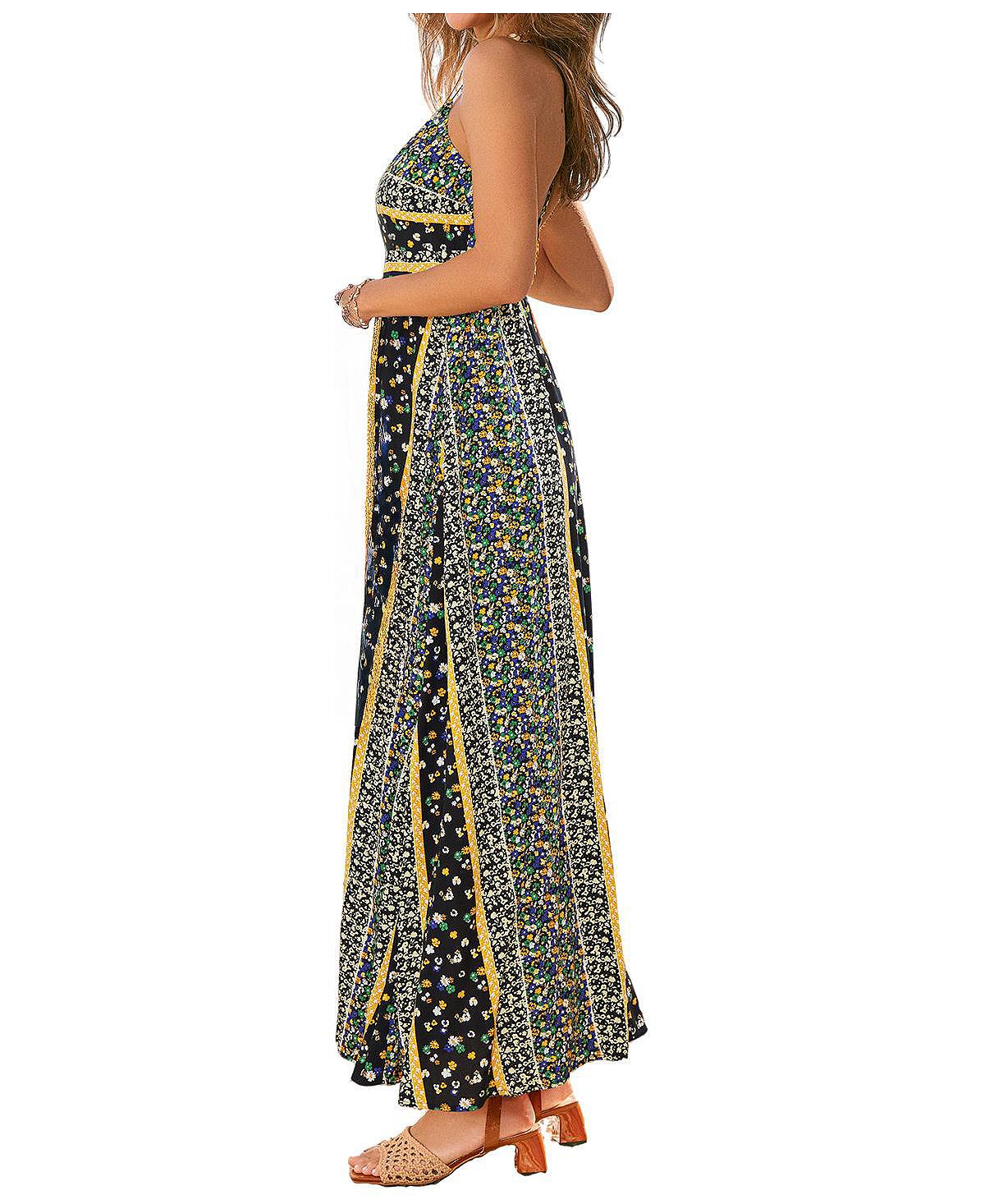 Cupshe Women's Floral Print Halter Neck Side Slit Maxi Dress view 2 — MAYCSS fashion products