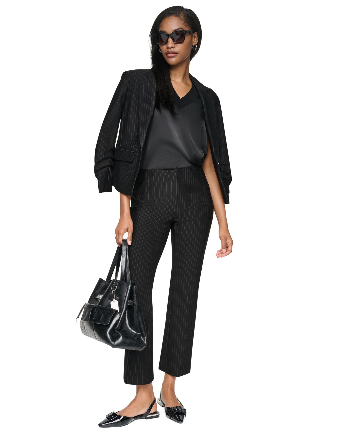 Женский пиджак DKNY Petite One-Button Notch-Collar Blazer, цвет: Чёрный — фото 6
