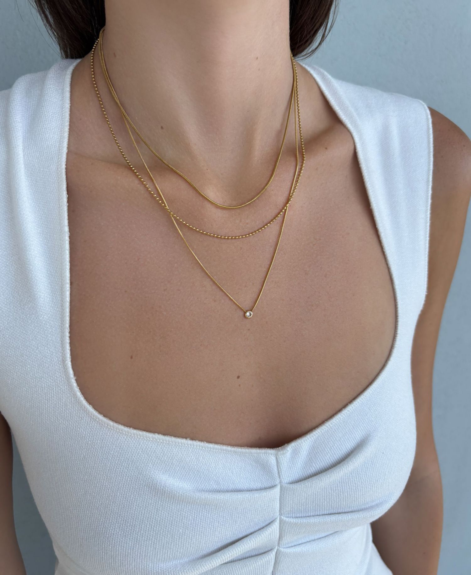 Tarnish Resistant Gold Set of 3 Connected Necklace