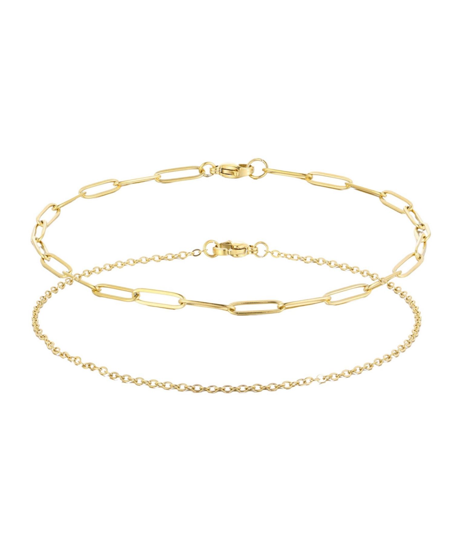 Tarnish Resistant Gold Set of 2 Chain Anklets