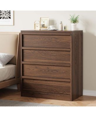4-Drawer Walnut Nightstand for Bedroom, Wooden Small Bedside Cabinet with Anti-Tip, Modern End Table for Living Room