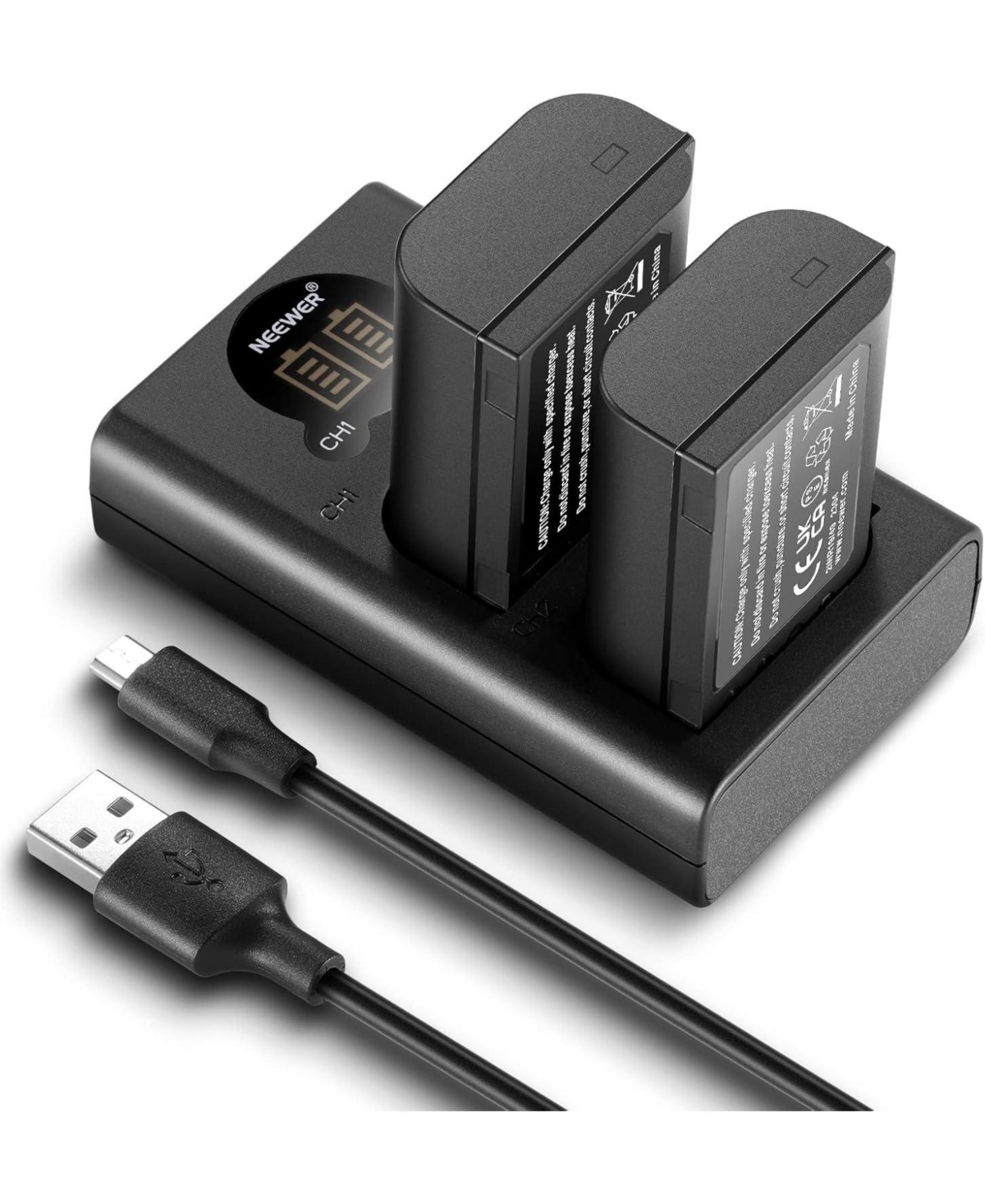 Neewer Dmw-BLK22 Replacement Battery and Charger Set, 2 Pack 2400 mAh Batteries and Type C Dual Channel Usb Charger, for Panasonic Lumix - Black