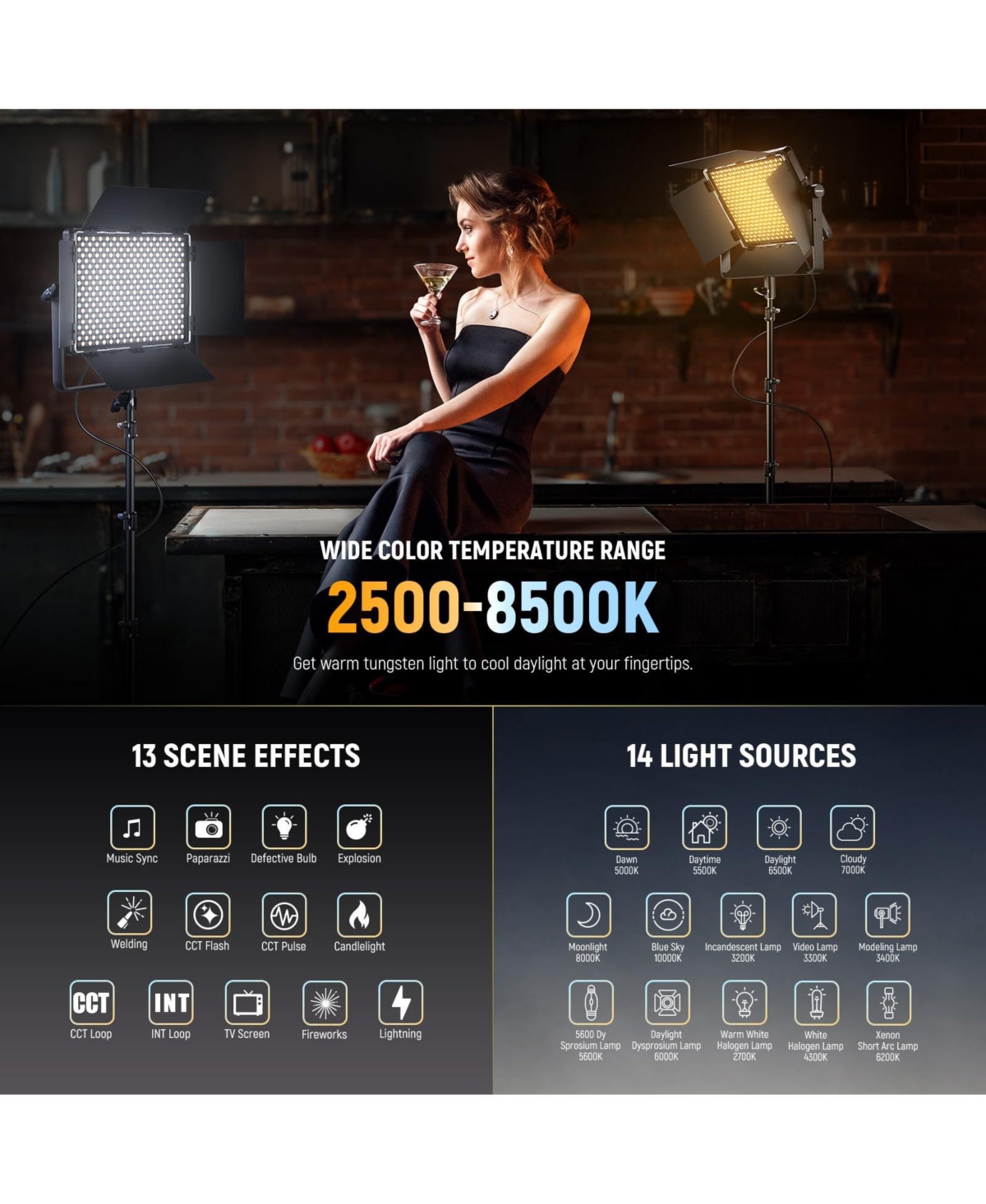 Neewer PL60B Led Video Light with 26600Lux, 2500K-8500K