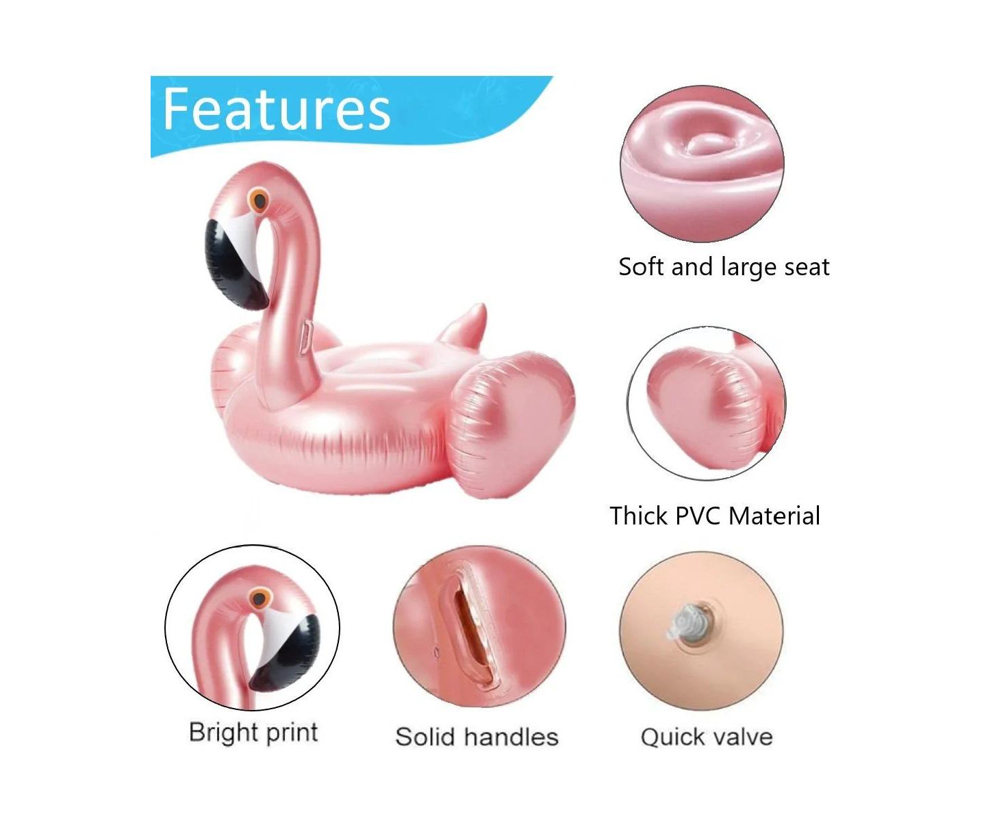 Детская игрушка Cowin Flamingo Float Pool, 47"L x 45"W x 44"H, Giant Inflatable, 440 lb Load Capacity, Ages 18+, цвет: Розовый — фото 3