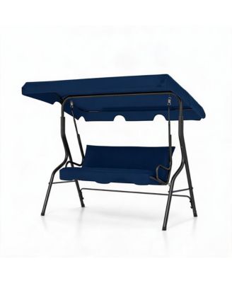 3 Seat Outdoor Porch Swing, Patio Swing Chair with Stand and Adjustable Canopy for Adults for Backyard or Garden