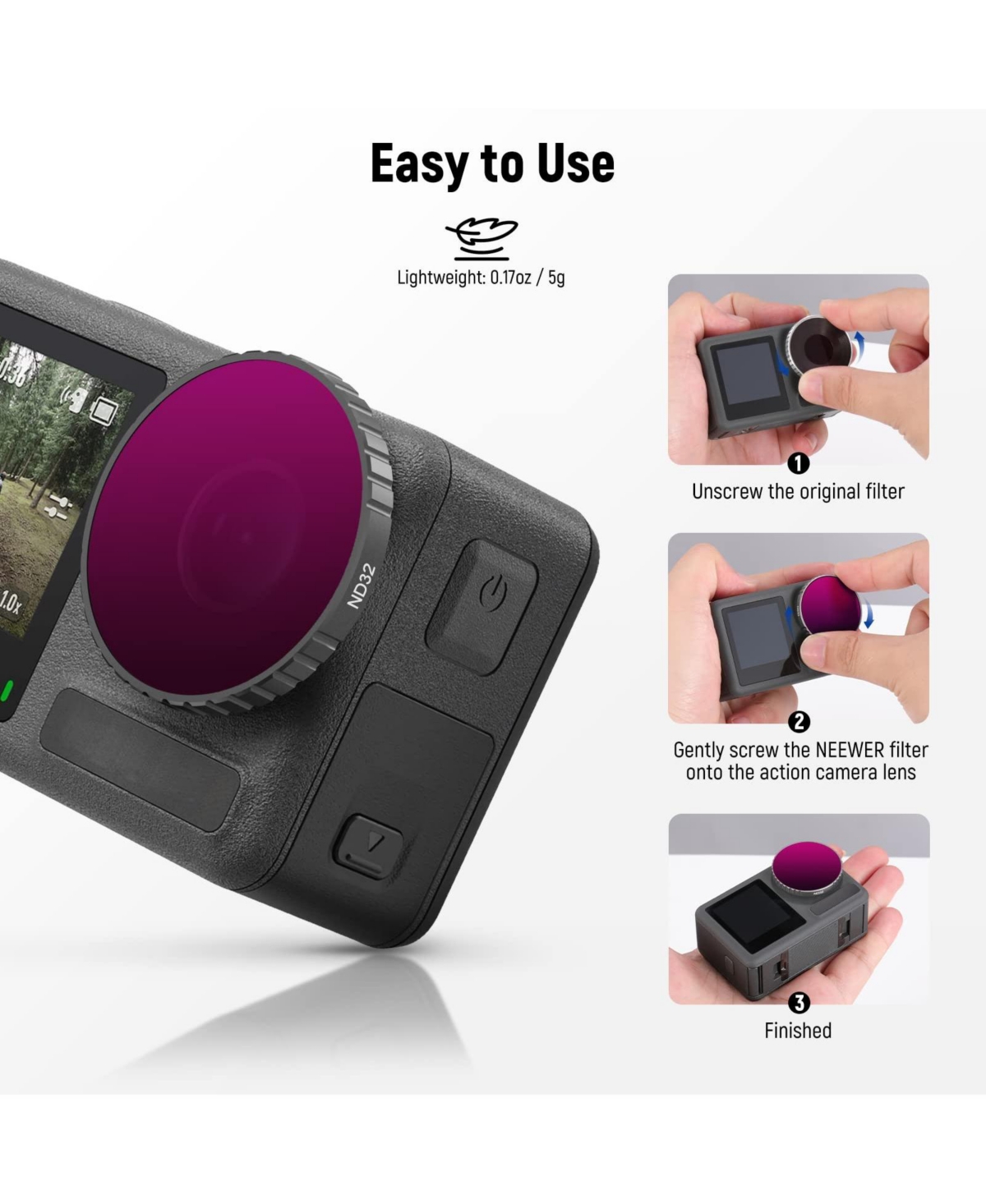 Neewer ND8 Camera Lens Accessory with Cpl, ND8, ND16 for select Dji Osmo Action models