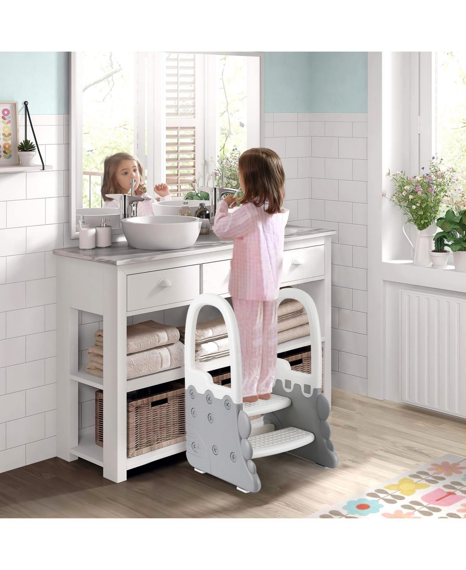 Non-Slip Handles and Stable Design 2-Step Toddler Step Stool - Plastic Step Stool for Bathroom Basin, Kitchen Counter and Potty Training