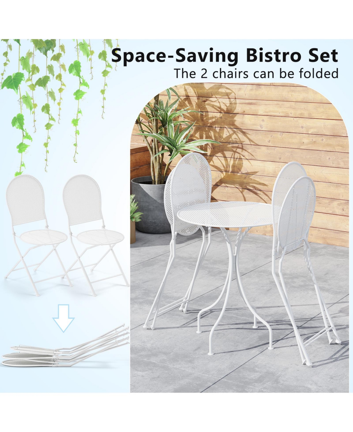 Gymax 3 Piece Patio Set w/ Rattan-like Pattern Metal Patio Folding Bistro Set for 2