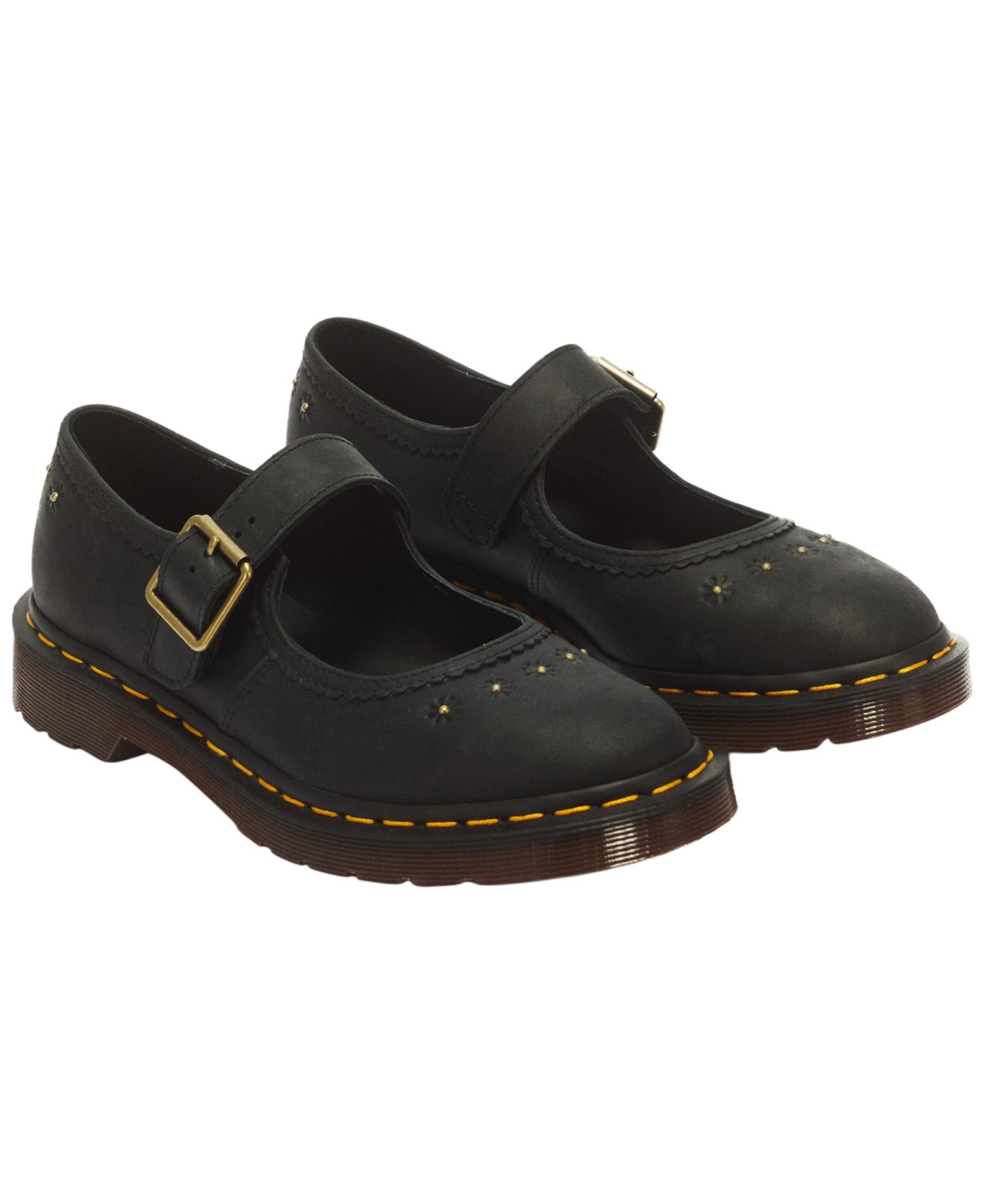Женские балетки Dr. Martens Mary Jane Flower Crazy с миндалевидным носом, цвет: Чёрный — фото 5