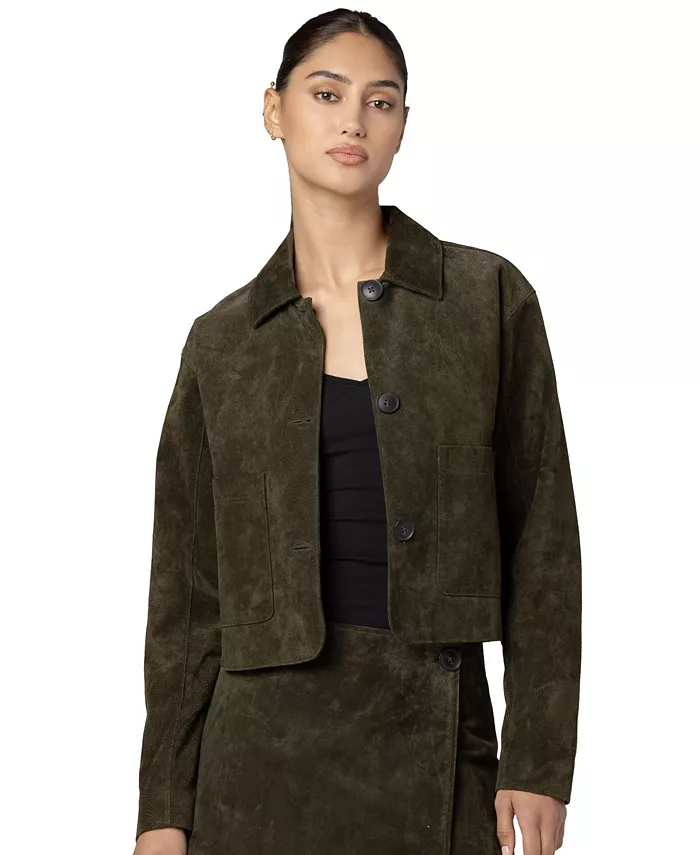 Women's Collared Suede Jacket - thumbnail 6